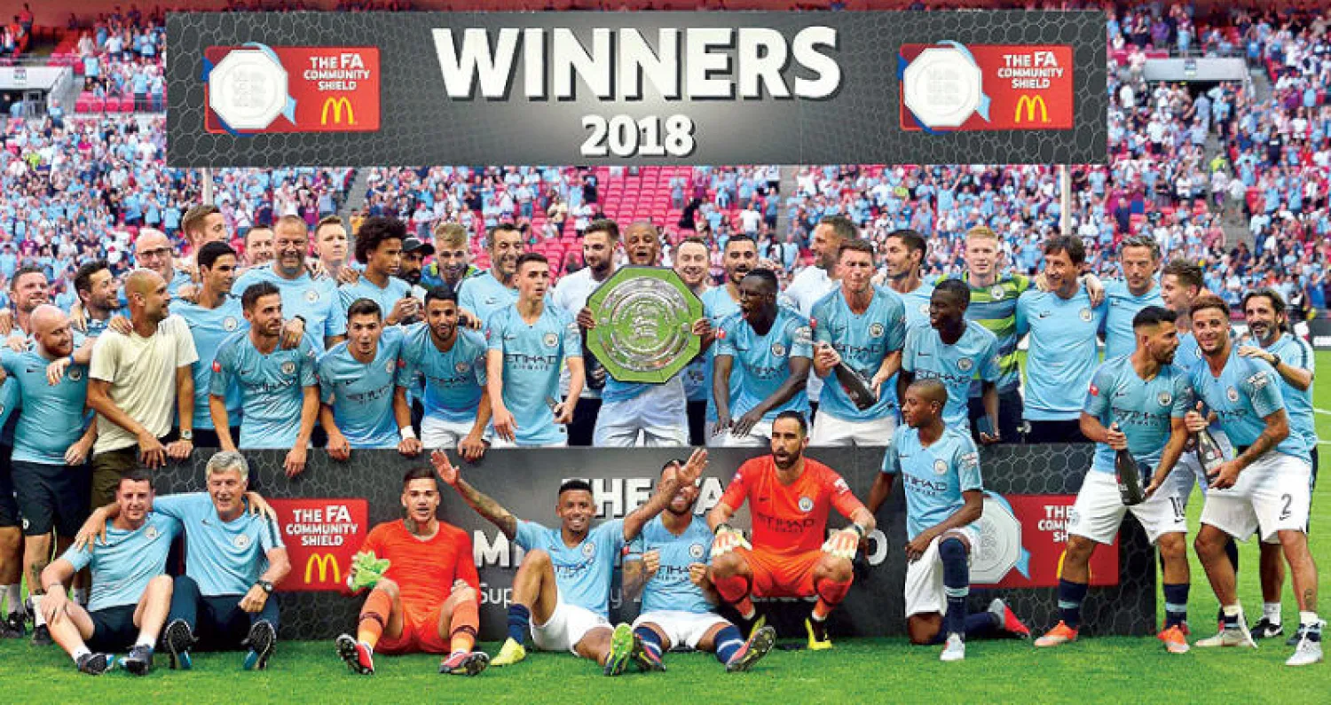 بداية قوية لمانشستر سيتي للموسم بفوزه على تشيلسي والفوز بالدرع الخيرية (أ.ف.ب)