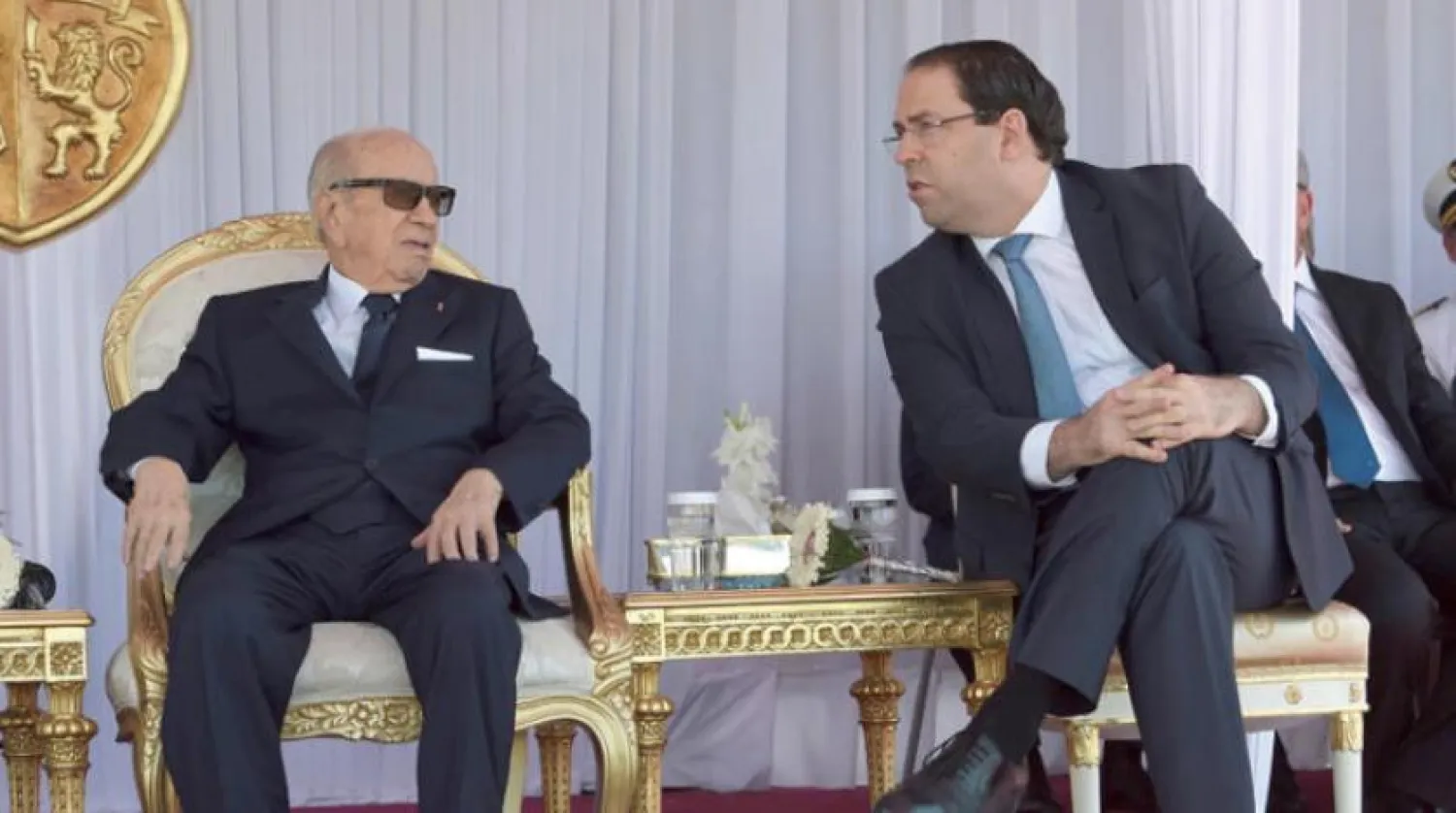 Tunisian President Beji Caid Essebsi during a meeting with PM Youssef Chahed. AFP file photo