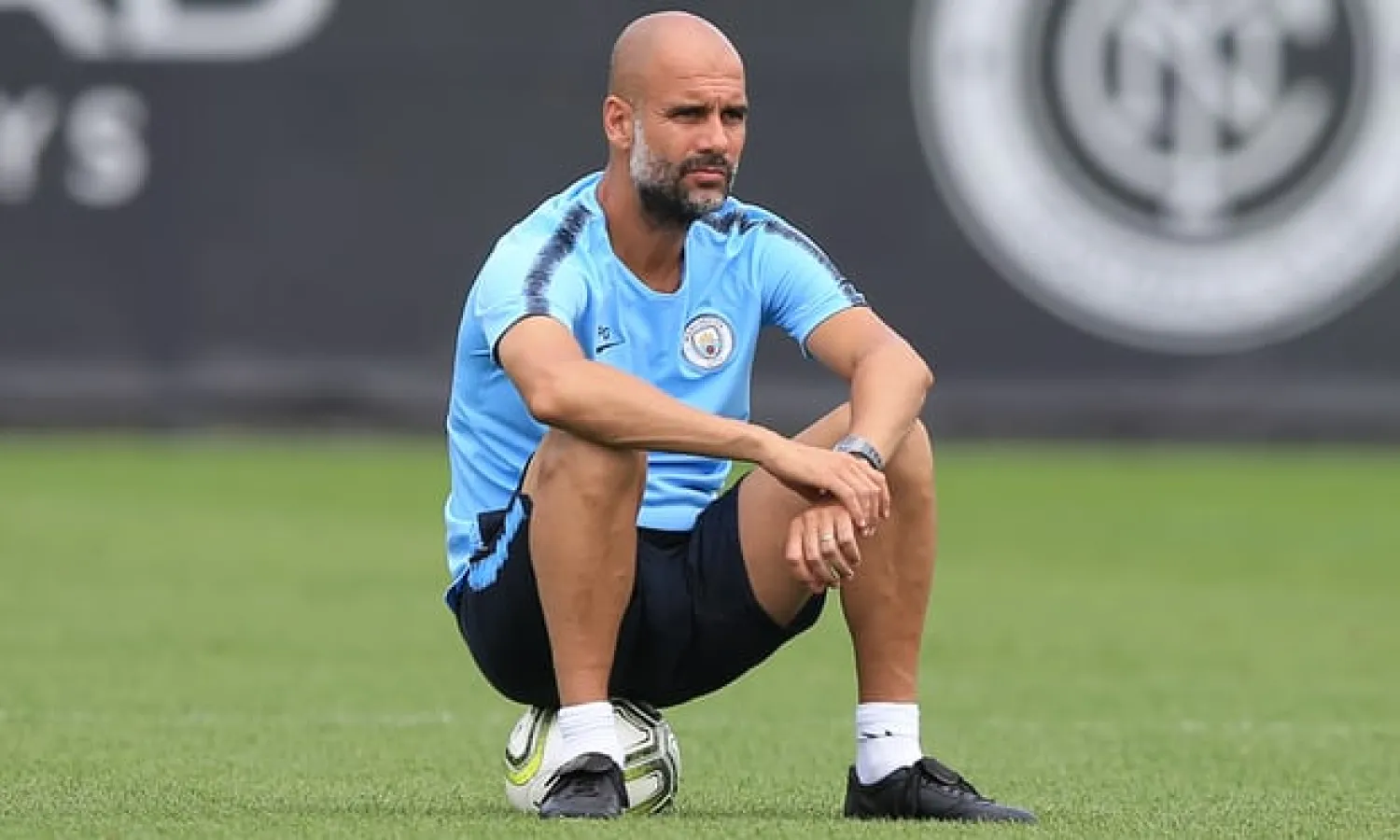  Manchester City’s Pep Guardiola during training at New York City FC’ in July. Photograph: Matt McNulty - Manchester City/Man City via Getty Images

