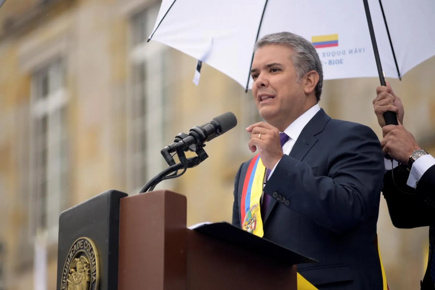 Colombia's new President Ivan Duque addresses the audience in Bogota, Colombia August 7, 2018. Fabian Ortiz/Courtesy of Colombian Presidency/Handout via REUTERS

