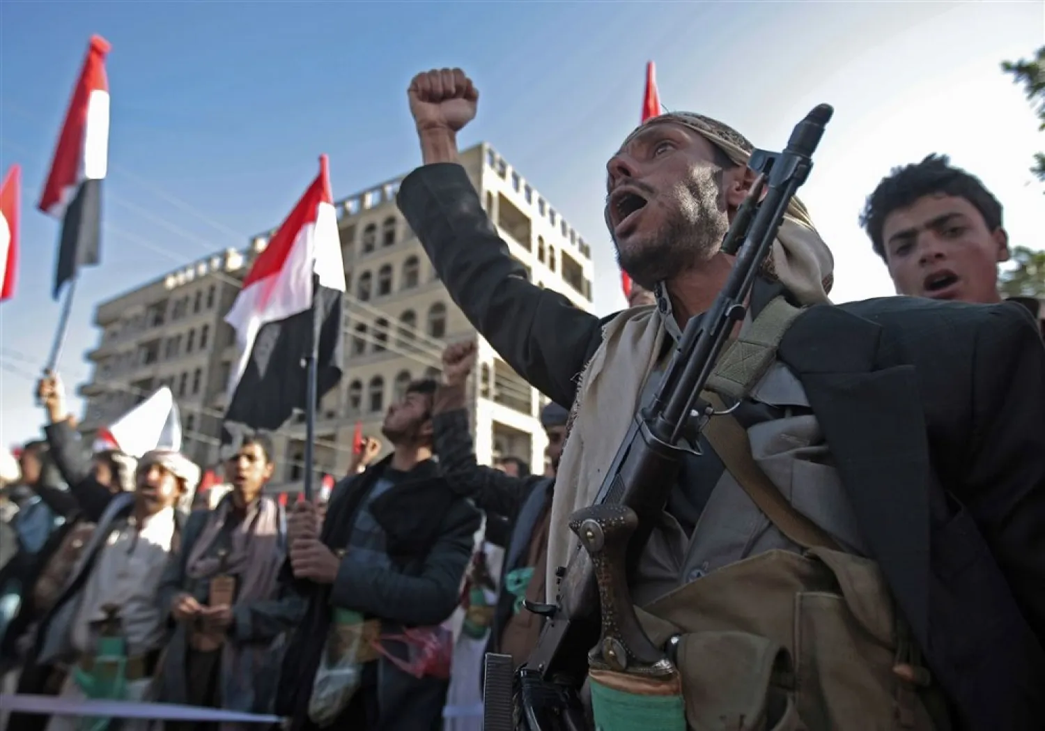 Houthi militants in Sanaa, Yemen. (AP)