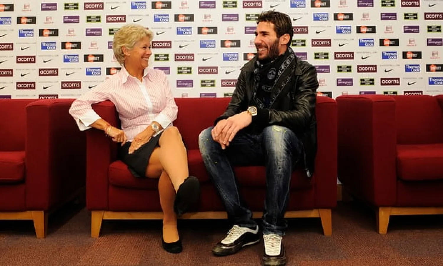  Lorna McClelland with the former Aston Villa player Carlos Cuéllar. ‘Players are a financial asset,’ she says. Photograph: Iain Findlay/BPM Media
