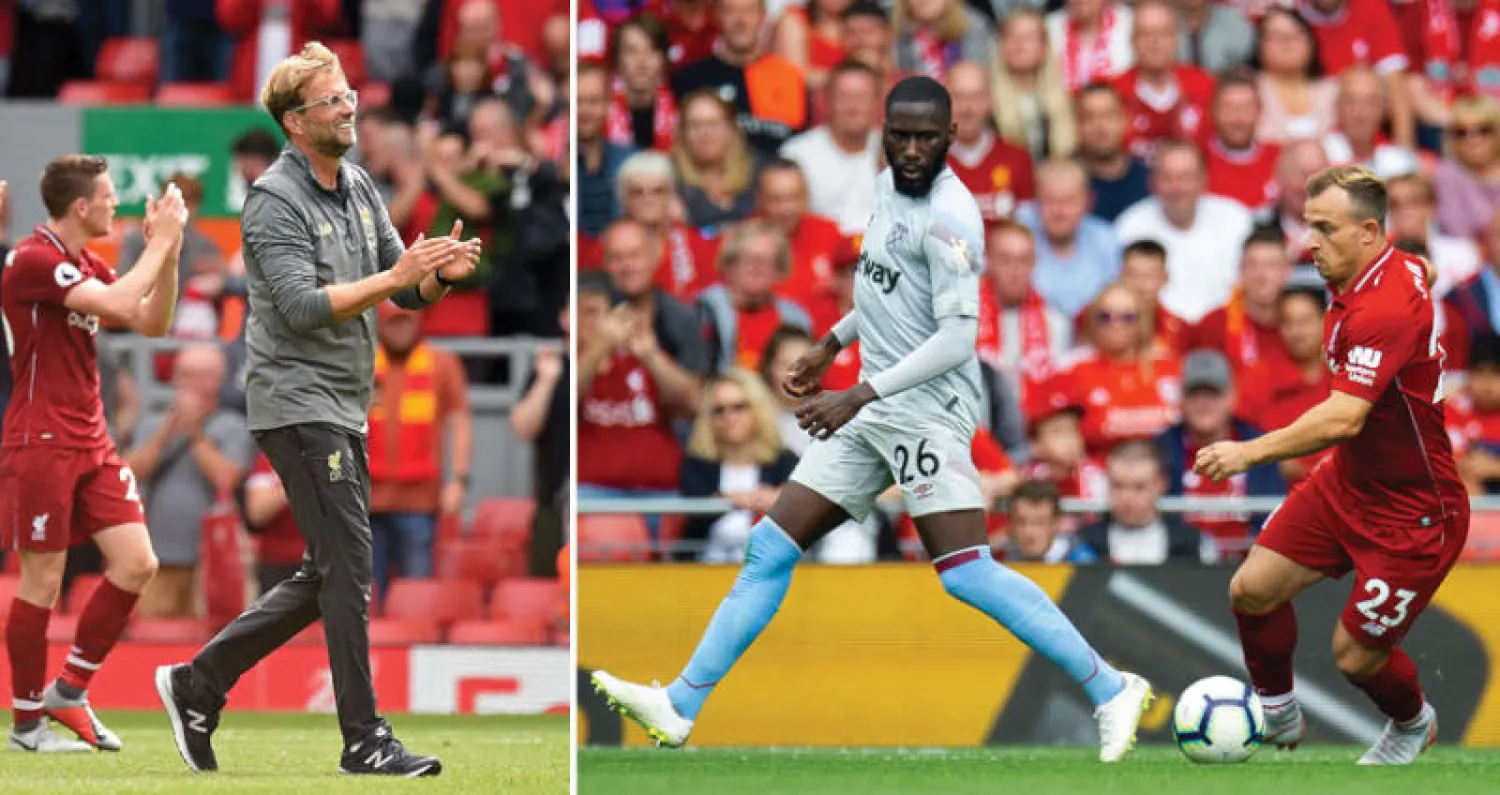 شاكيري شارك بديلاً في المباراة الافتتاحية أمام وستهام (إ.ب.أ)  -  كلوب بعد هز شباك وستهام برباعية (أ.ف.ب)