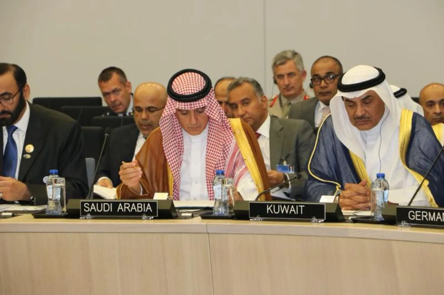 وزير الخارجية السعودي عادل الجبير خلال مشاركته في المؤتمر الوزاري لدول للتحالف ببروكسل (الخارجية السعودية)