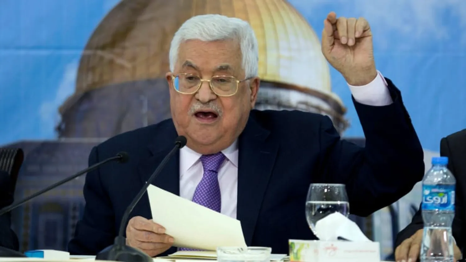 Palestinian President Mahmoud Abbas speaks during a meeting with the Palestinian Central Council at his headquarters in Ramallah, Aug. 15, 2018. Majdi Mohammed, AP.

