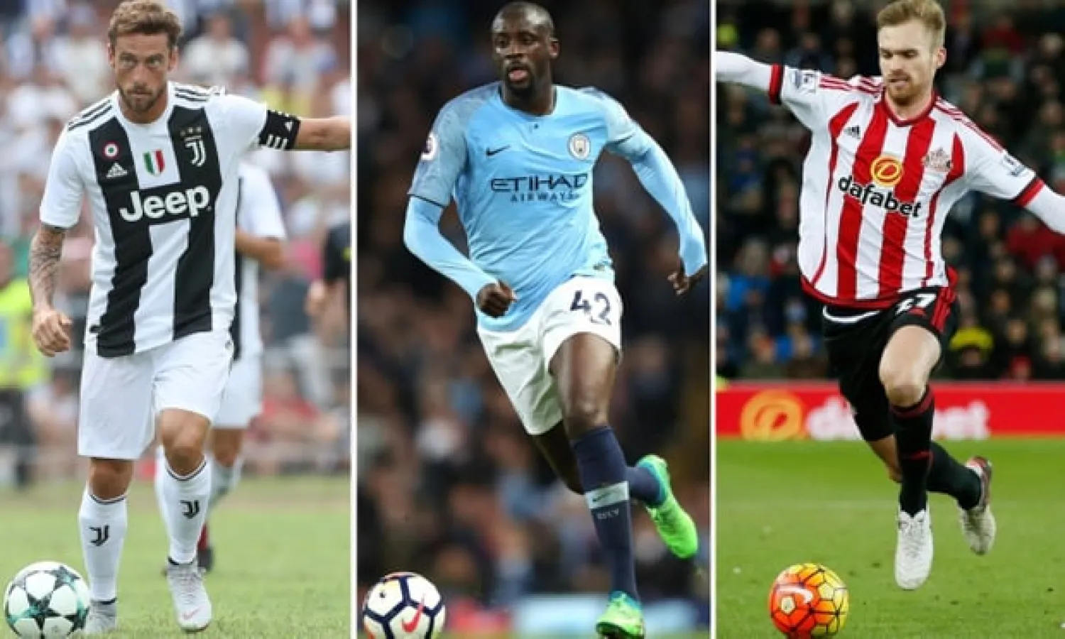  Available on a free: Juventus stalwart Claudio Marchisio, Manchester City legend Yaya Touré and former Bayern and Sunderland midfielder Jan Kirchhoff. Composite: Manchester City FC/Getty Images/Reuters
