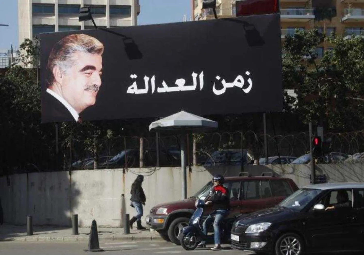 A billboard of former Prime Minister Rafik Hariri is displayed along a street in Beirut. (photo credit: REUTERS)