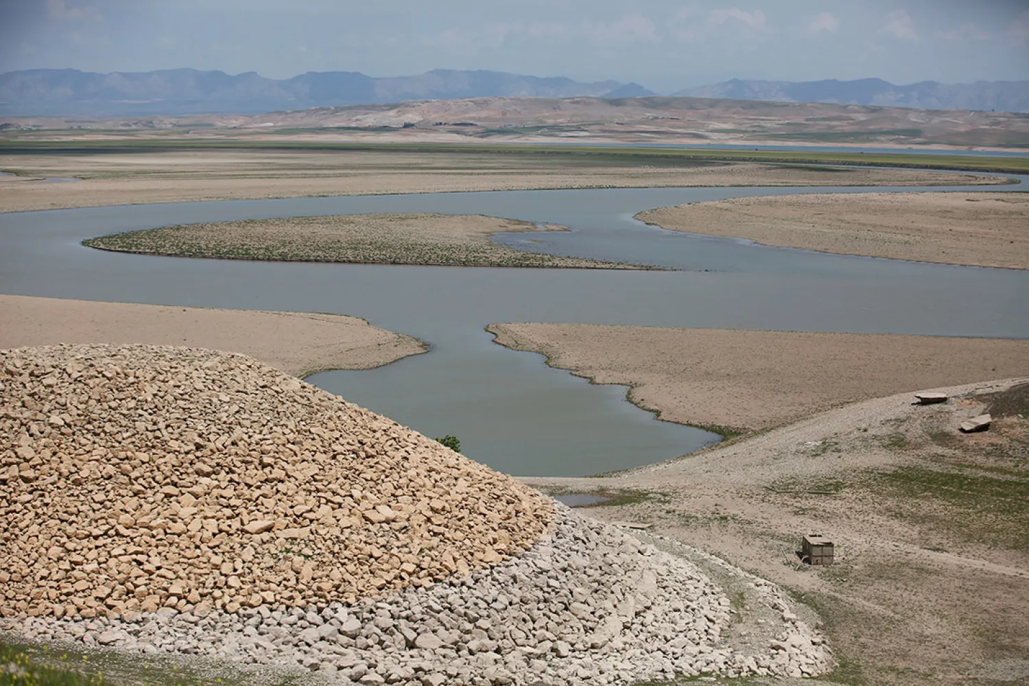 The water level has receded in the Mosul Dam Lake, pictured here in May. A new Turkish dam upstream on the Tigris River could make matters worse. REUTERS/Khalid Al-Mousily