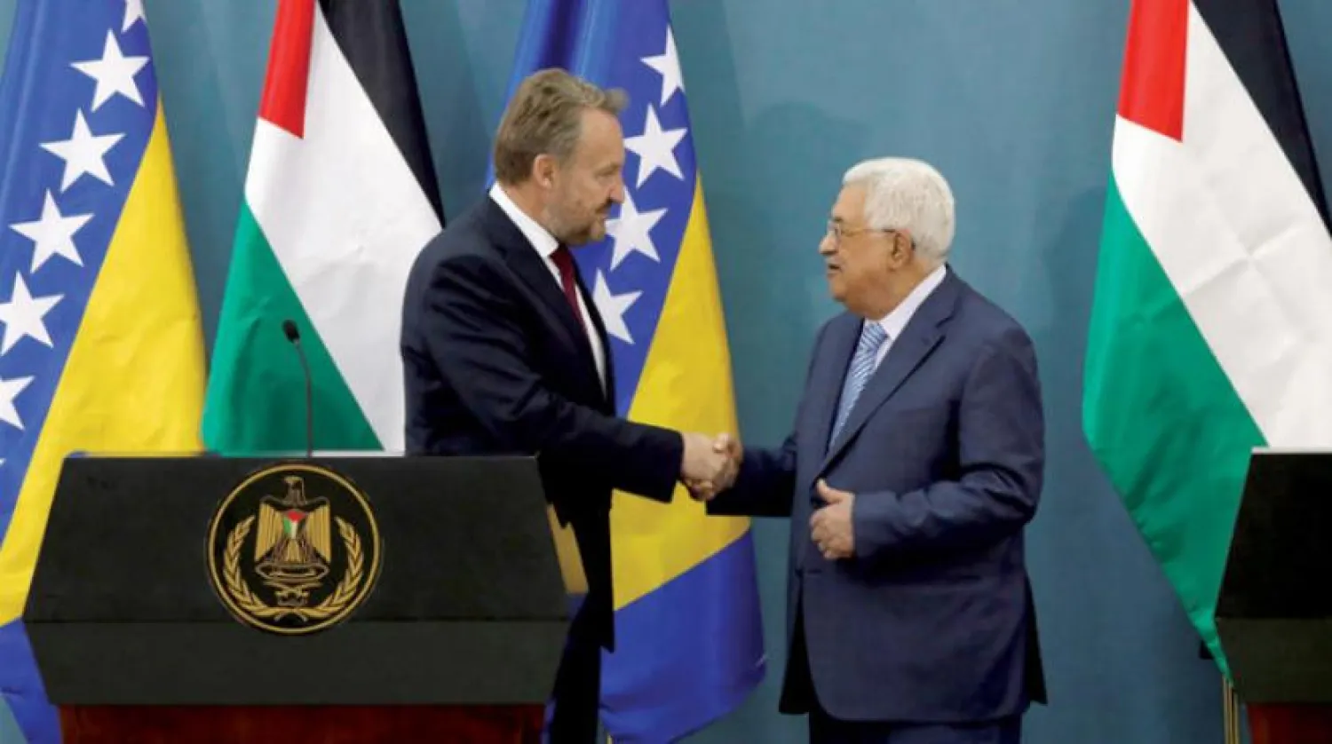 Palestinian President Mahmoud Abbas and Bosnian President Bakir Izetbegovic before joint press conference in Ramallah on Wednesday August 29, 2018. Reuters