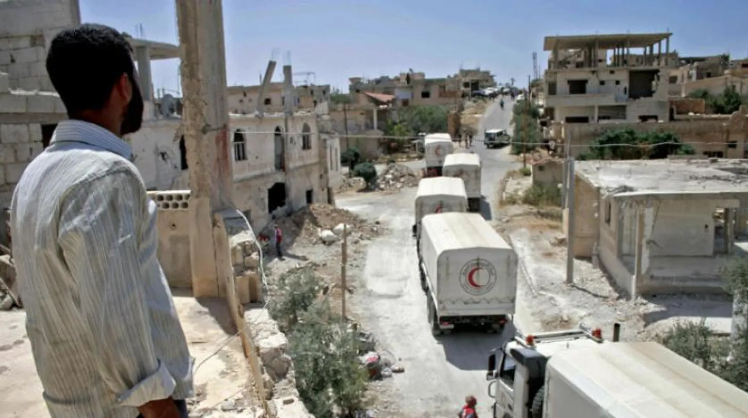 Trucks carrying aid to Daraa in southern Syria. AFP file photo
