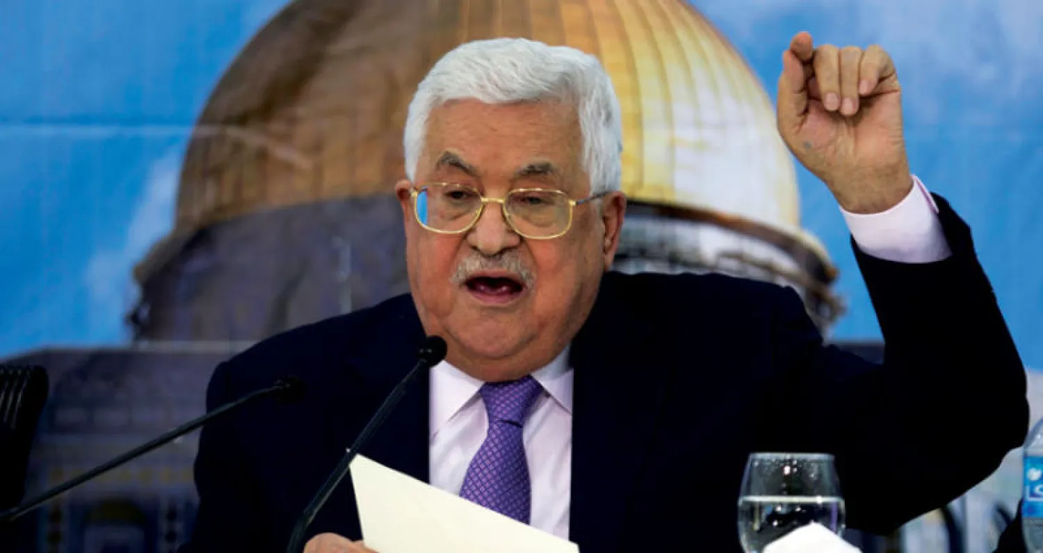 الرئيس الفلسطيني محمود عباس خلال القائه كلمته أمام المجلس المركزي منصف الشهر الماضي(ا.ب)
