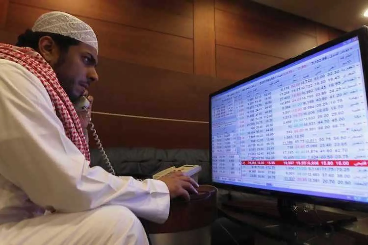 A Saudi trader monitors stocks at the Saudi stock market in Riyadh. Reuters/Faisal Nasser