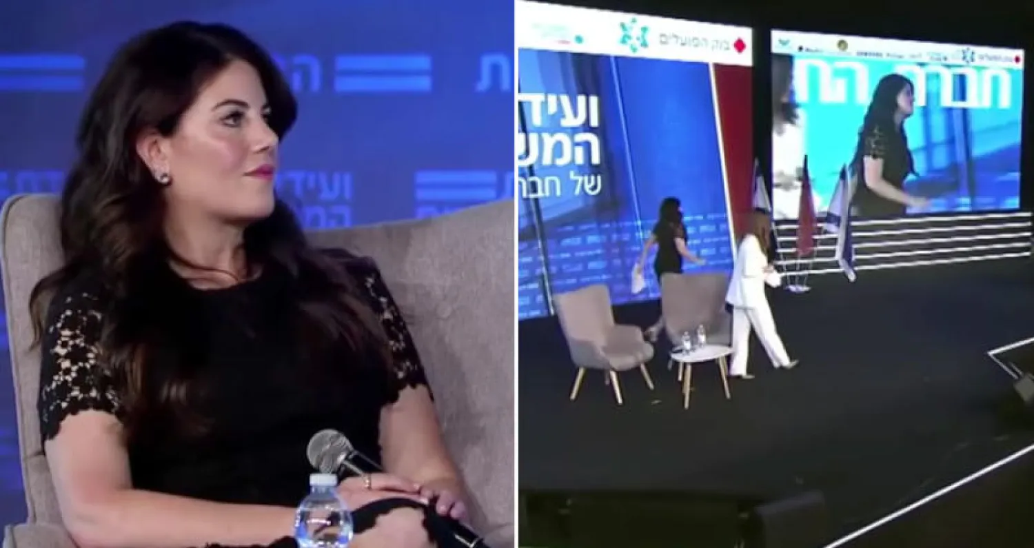 صورة مقتبسة من الفيديو تظهر لحظة انسحاب لوينسكي من المقابلة