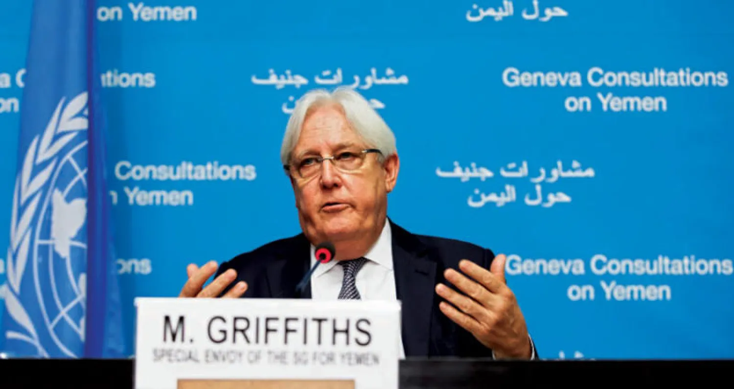 مارتن غريفيث في مؤتمر صحافي عقده في جنيف أمس (إ.ب.أ)
