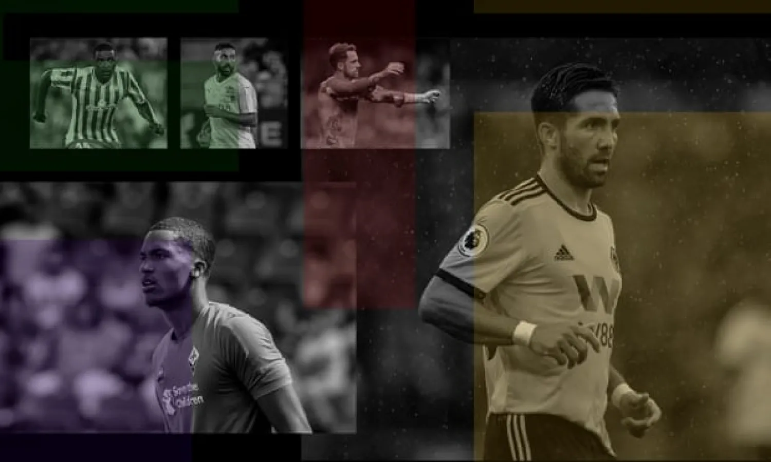  William Carvalho of Real Betis, Saman Ghoddos of Amiens, Southampton’s Danny Ings, João Moutinho of Wolves and Fiorentina’s Alban Lafont. Composite: Jim Powell. Photograph: Getty Images and Sportsphoto
