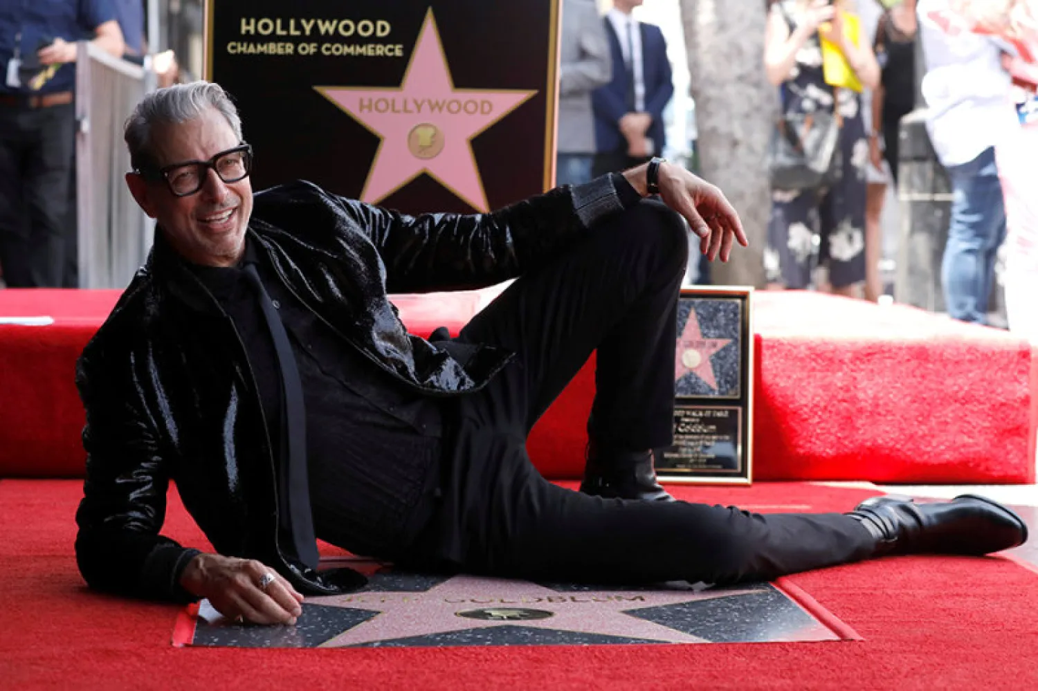 Actor Jeff Goldblum poses on his star after it was unveiled on
the Hollywood Walk of Fame in Los Angeles, California, US Reuters