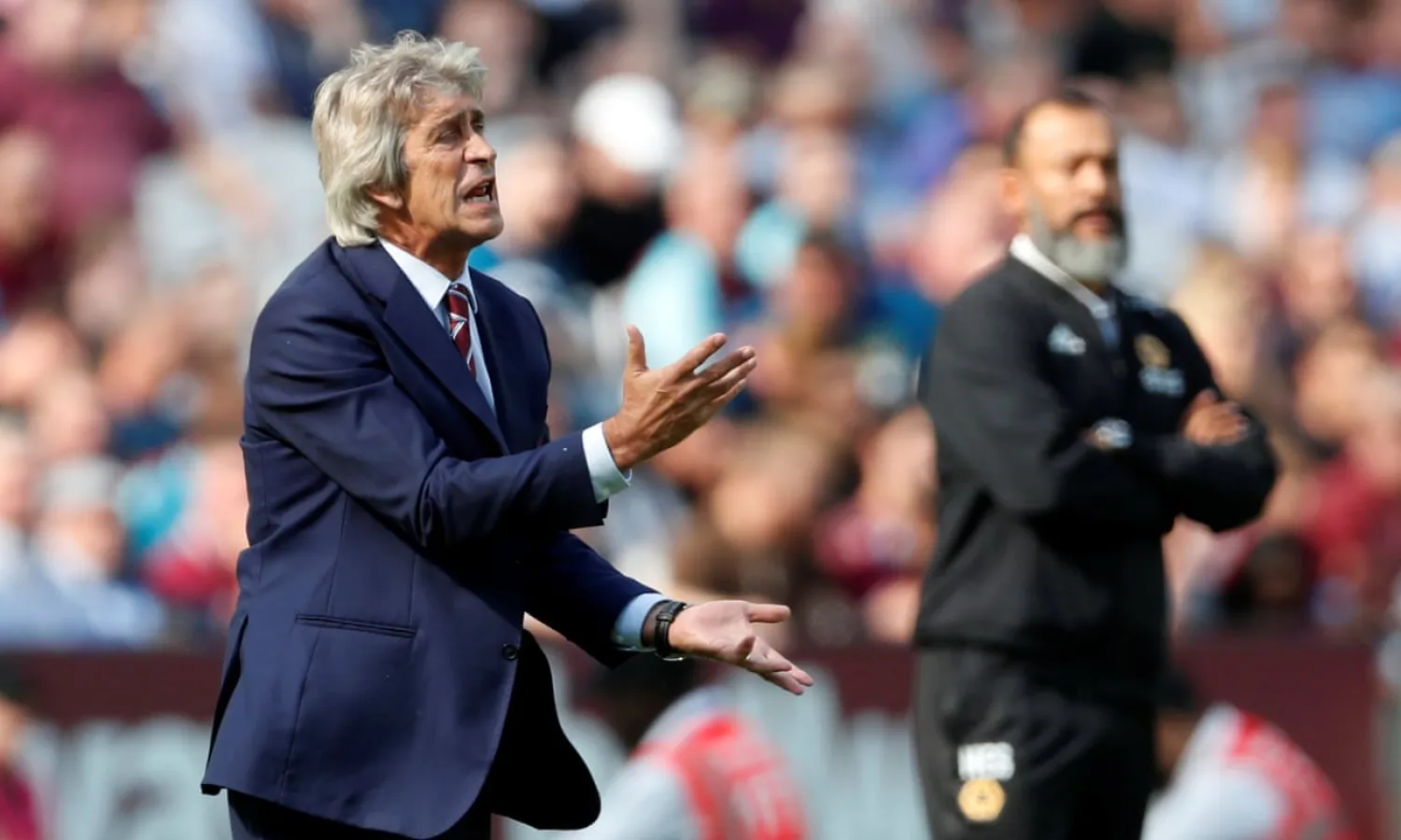  Manuel Pellegrini during the 1-0 home defeat to Wolves, which left West Ham bottom of the league with four losses from four. Photograph: Matthew Childs/Reuters
