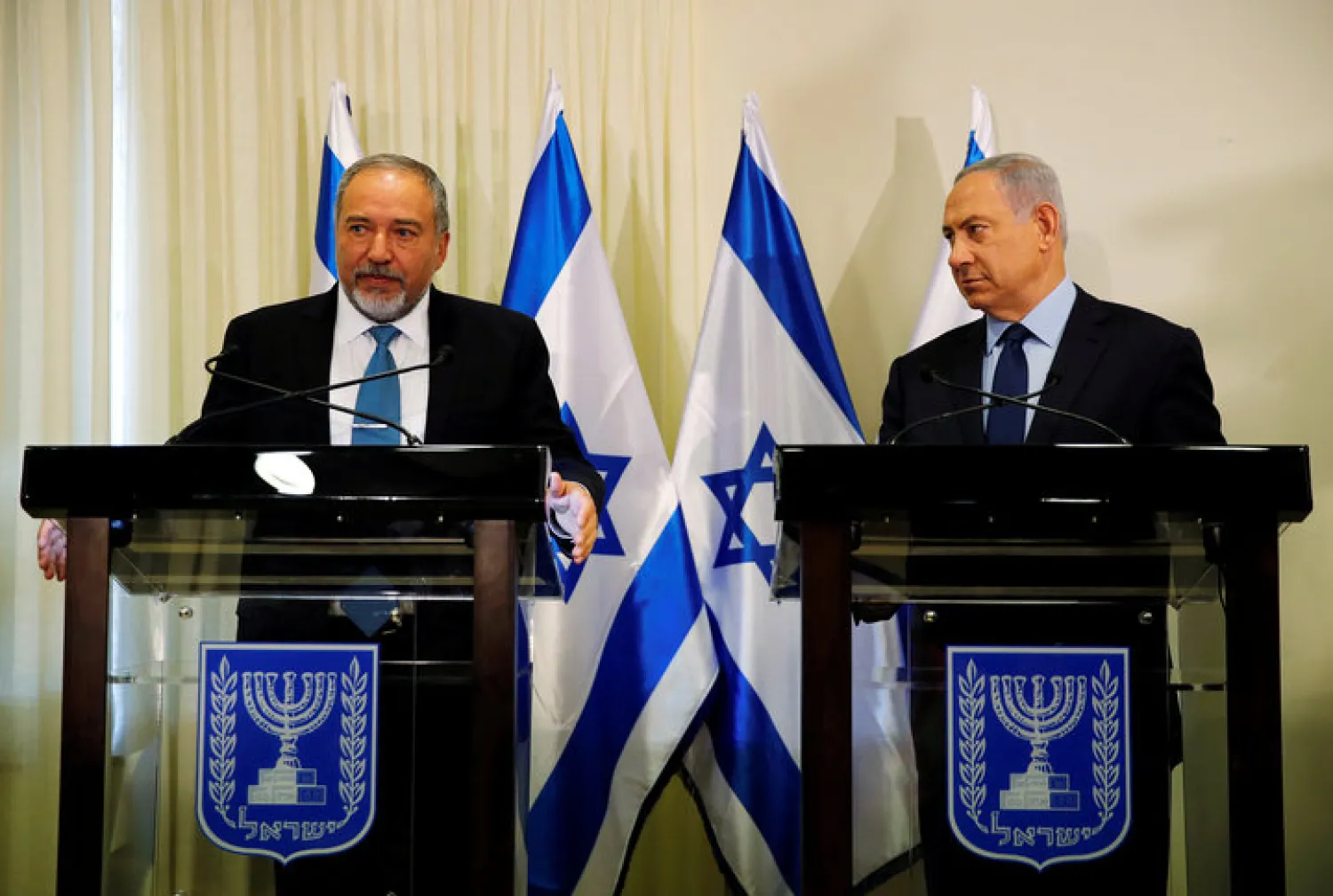 Benjamin Netanyahu, right, and Avigdor Lieberman | AMMAR AWAD / REUTERS