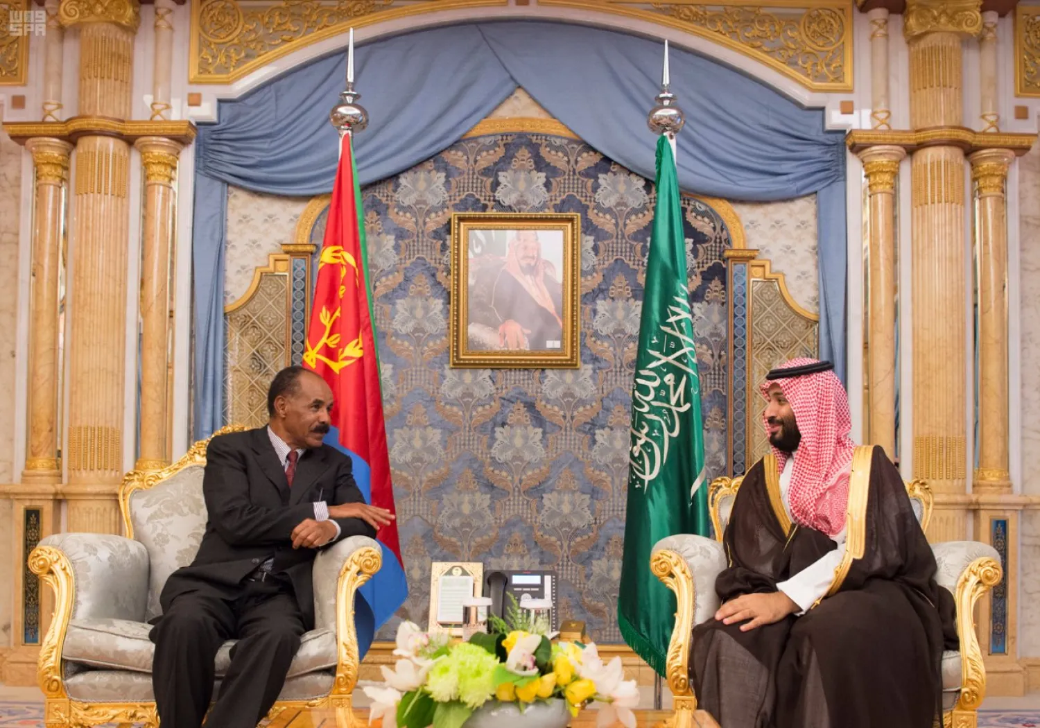 Crown Prince Mohammed bin Salman meets with President of Eritrea Isaias Efwerki. (SPA)