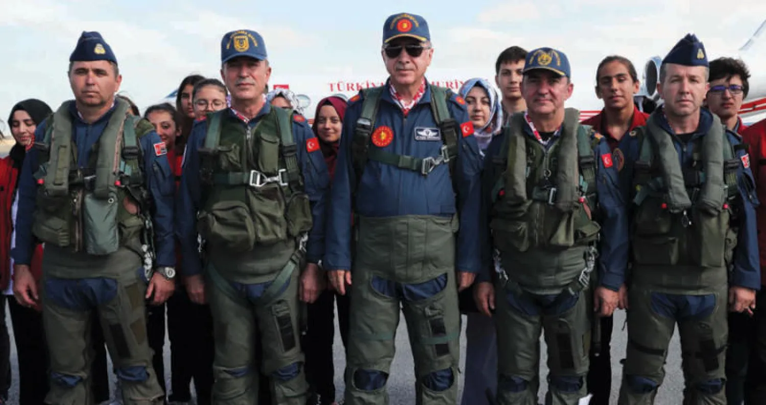 إردوغان لدى حضوره مهرجاناً مخصصاً للتكنولوجيا والطيران في إسطنبول أول من أمس (إ.ب.أ)