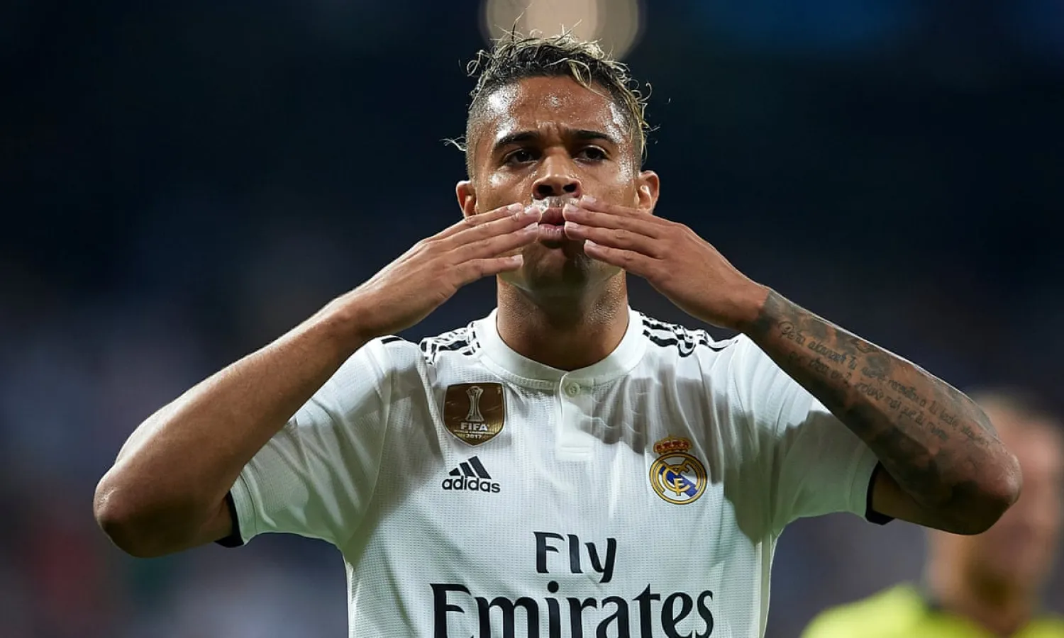 Real Madrid’s Mariano Díaz celebrates after scoring his team’s third goal against Roma after coming on as a substitute. Photograph: Quality Sport Images/Getty Images
