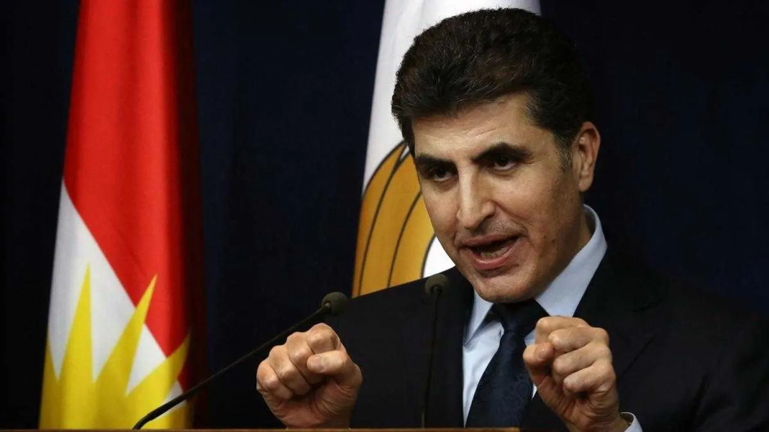 Iraqi Kurdish prime minister Nechirvan Barzani speaks during a press conference in Erbil on November 13, 2017. Safin Hamed / AFP