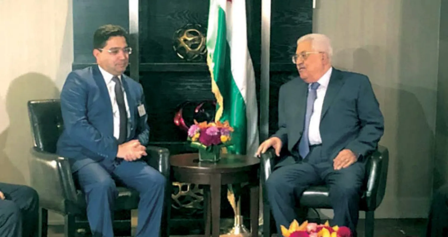 ناصر بوريطة لدى لقائه الرئيس الفلسطيني محمود عباس في نيويورك أول من أمس (ماب)