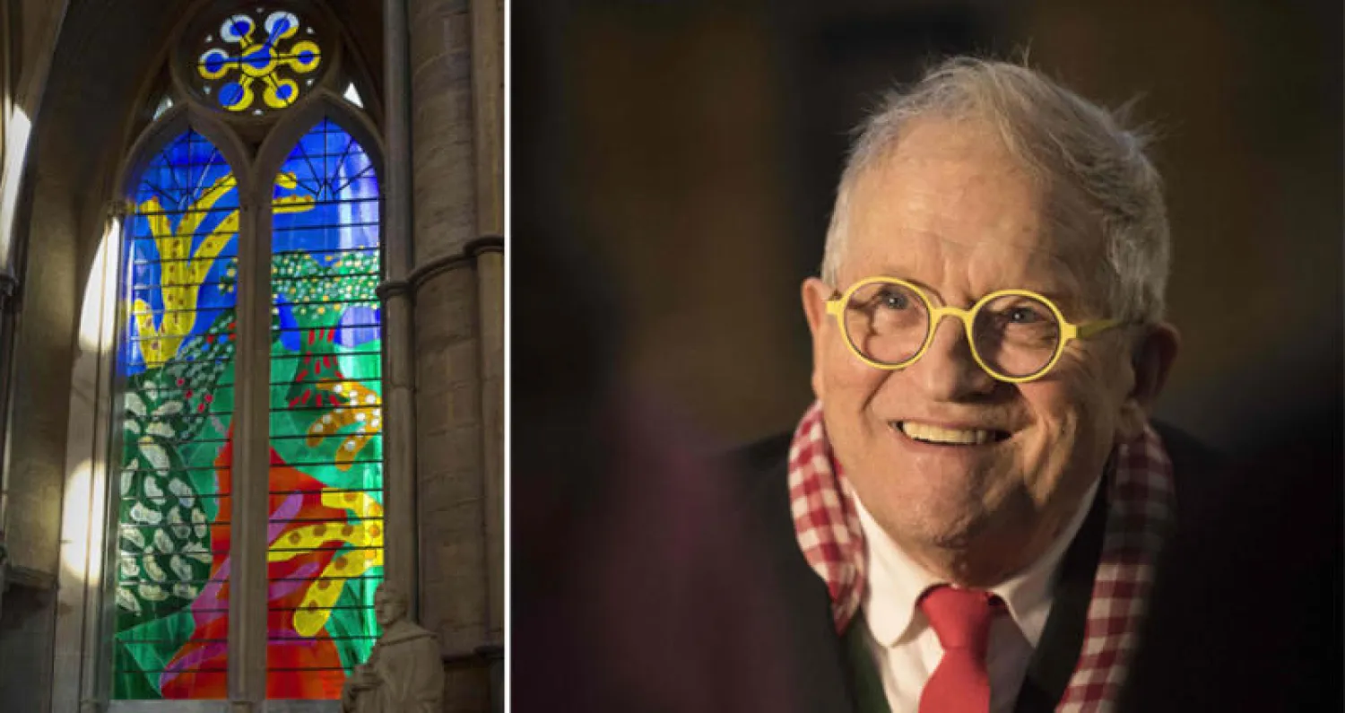 ديفيد هوكني (أ.ف.ب)  -  نافذة الملكة التي صممها هوكني على جهاز آيباد (أ.ف.ب)