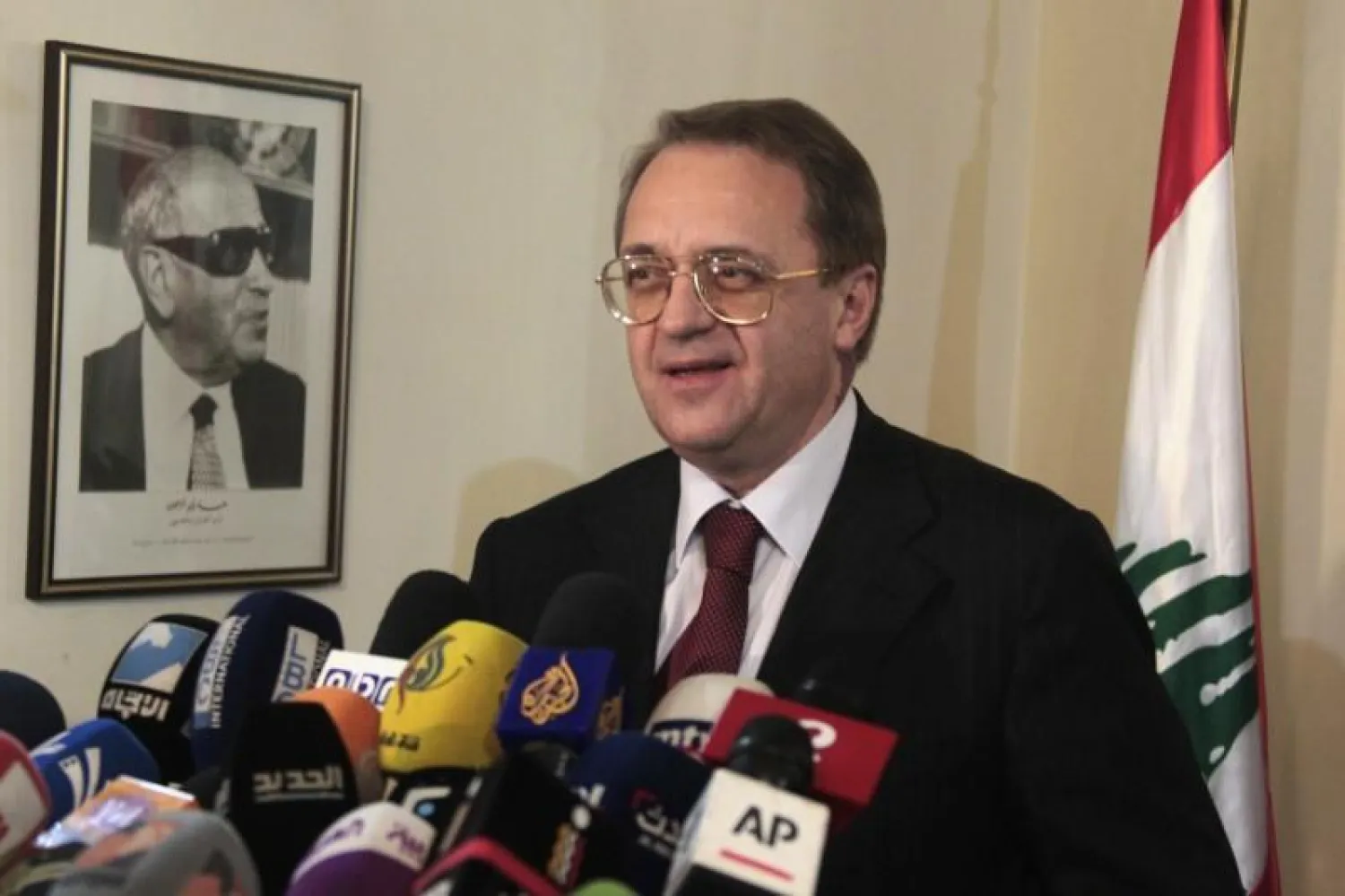 Russia's Deputy Foreign Minister Mikhail Bogdanov talks during a news conference at the Foreign Ministry in Beirut December 5, 2014. REUTERS/Aziz Taher