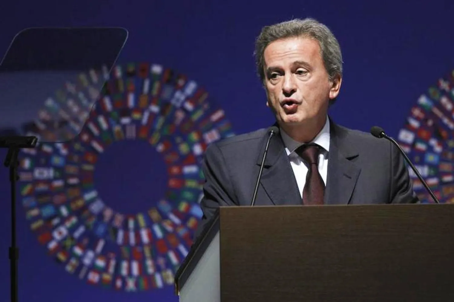 Central Bank Governor Riad Salameh delivers a speech during the plenary session of the Annual Meetings of the International Monetary Fund and the World Bank Group in Tokyo. REUTERS/Yuriko Nakao