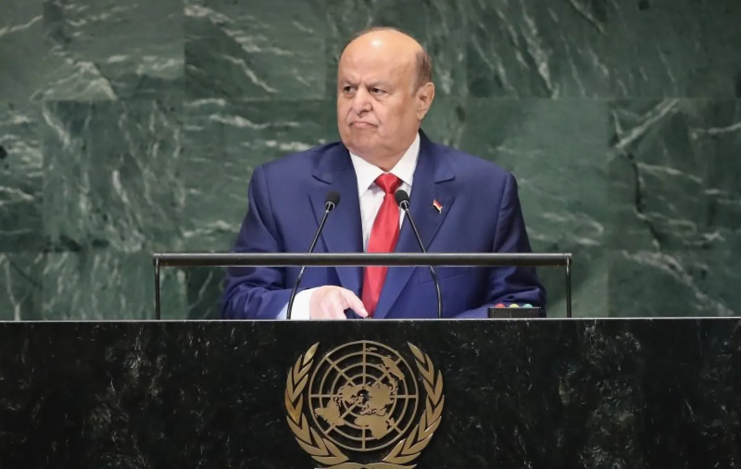 الرئيس اليمني عبد ربه منصور هادي يتحدث أمام الجمعية العامة  للأمم المتحدة (أ.ف.ب)