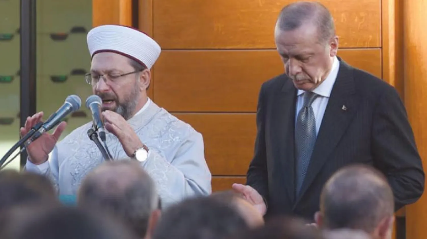 Turkish President Recep Tayyip Erdogan with Imam Ali Arbas during the opening of the Central Mosque of Cologne (AFP)