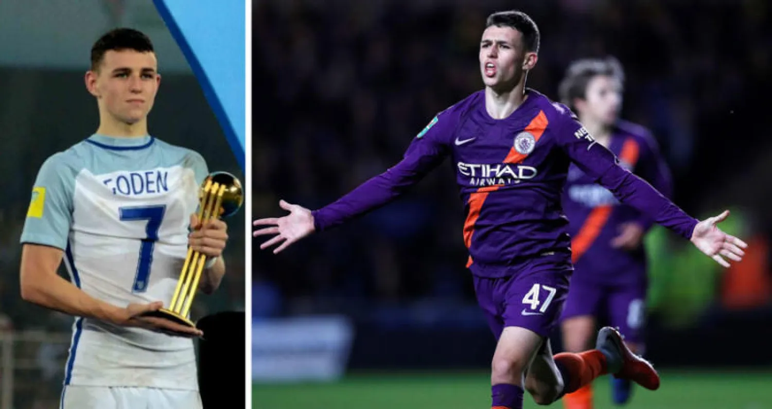 فودين يحتفل بتسجيل هدف لفريقه مانشستر سيتي في مرمى أكسفورد بكأس الرابطة (أ.ف.ب)  -  فودين الفائز بجائزة أفضل لاعب بمونديال الناشئين 2017