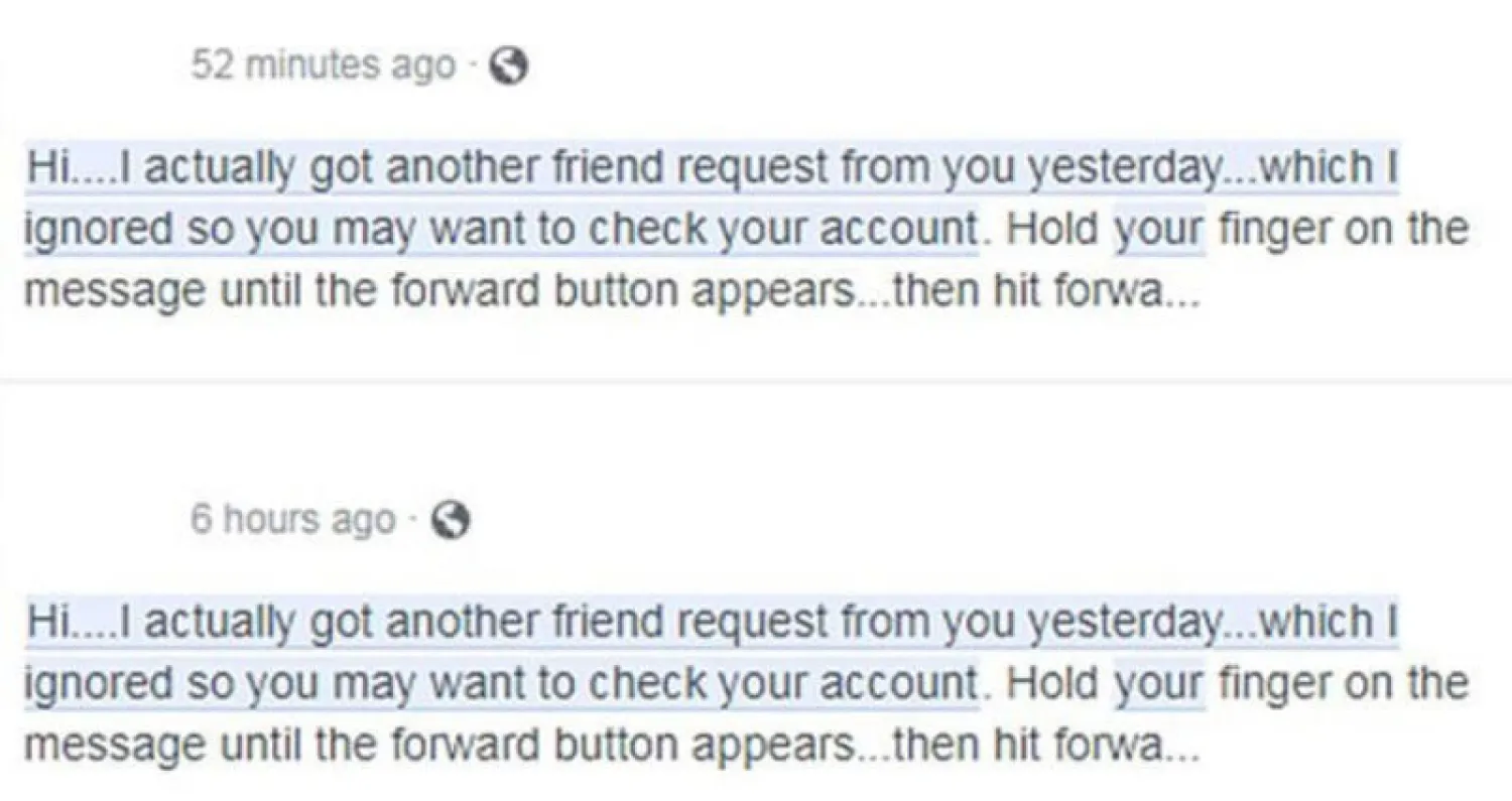 الرسالة الزائفة التي وصلت إلى عدد من مستخدمي «فيسبوك» (ديلي ميل)