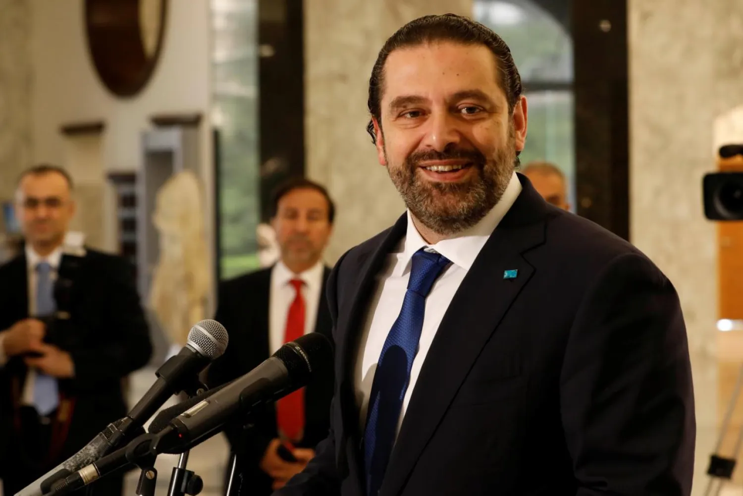 Lebanon's Prime Minister-designate Saad al-Hariri reacts at the presidential palace in Baabda, Lebanon May 24, 2018. REUTERS/Dalati Nohra