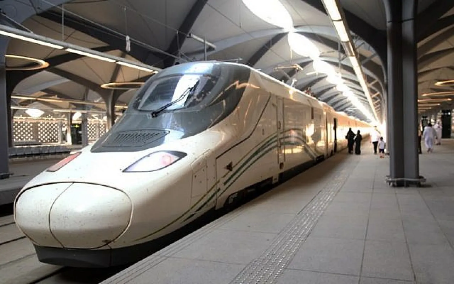 Saudi passengers walk on the platform at Makkah's train station on October 11, 2018 as the new high-speed railway line linking Makkah and Medina opens. (Bandar Aldandani/AFP)