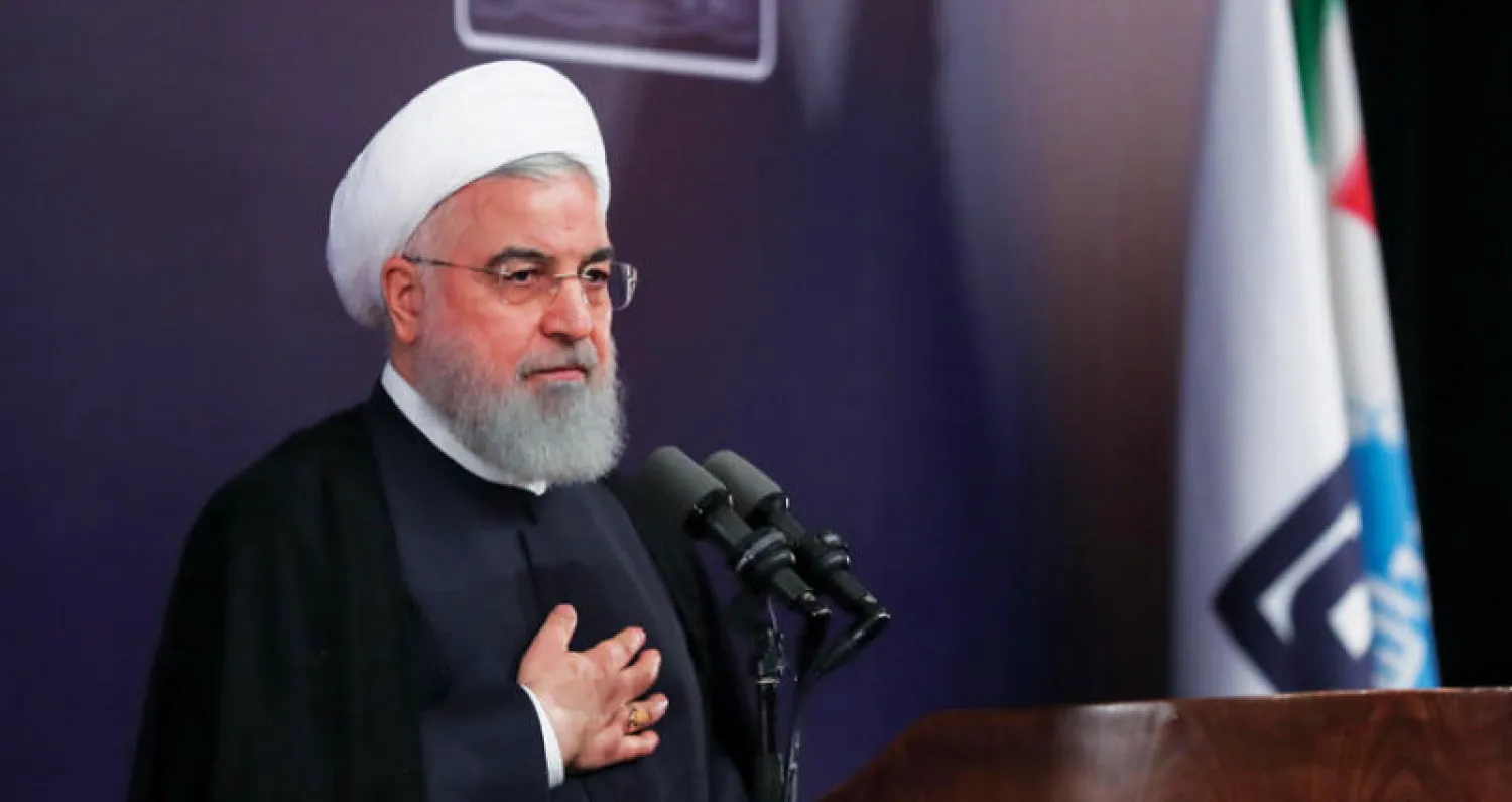 روحاني يلقي خطاباً بجامعة طهران أمس (إ.ب.أ)