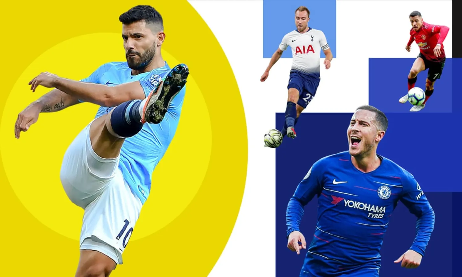 From left: Sergio Agüero, Christian Eriksen, Alexis Sánchez and Eden Hazard. Composite: Getty Images, Reuters, AFP, PA
