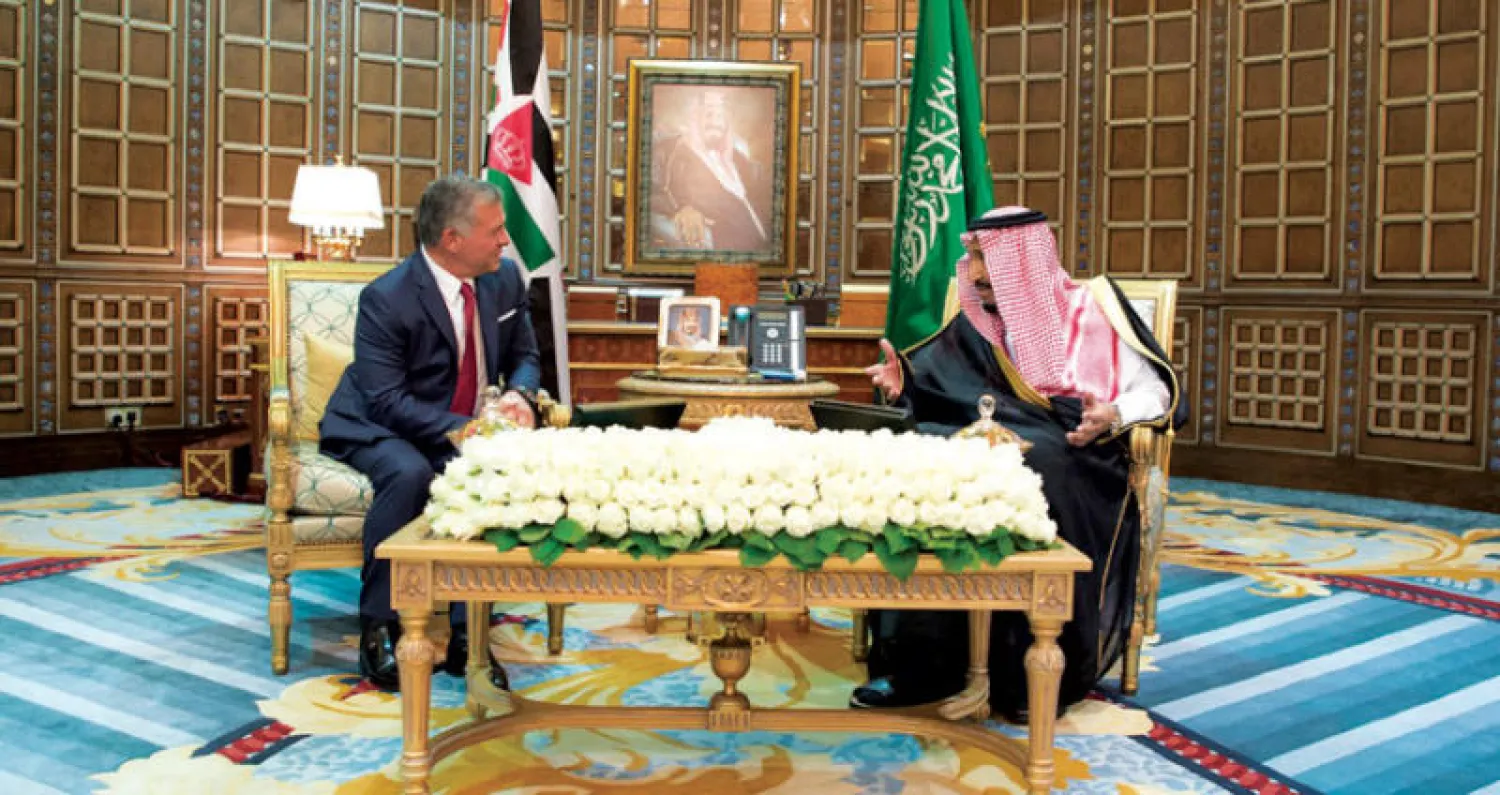 جانب من جلسة المباحثات الرسمية بين خادم الحرمين الشريفين والعاهل الأردني عبد الله الثاني (واس)