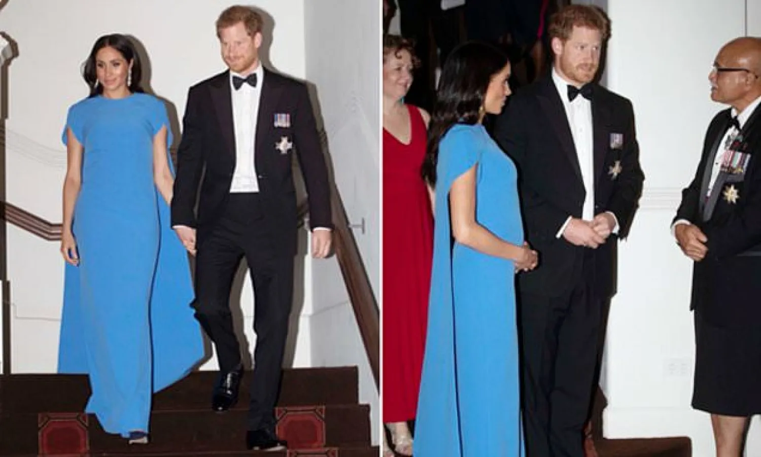 ميغان ماركل مع زوجها الامير هاري في صورة تبدي حملها (رويترز)