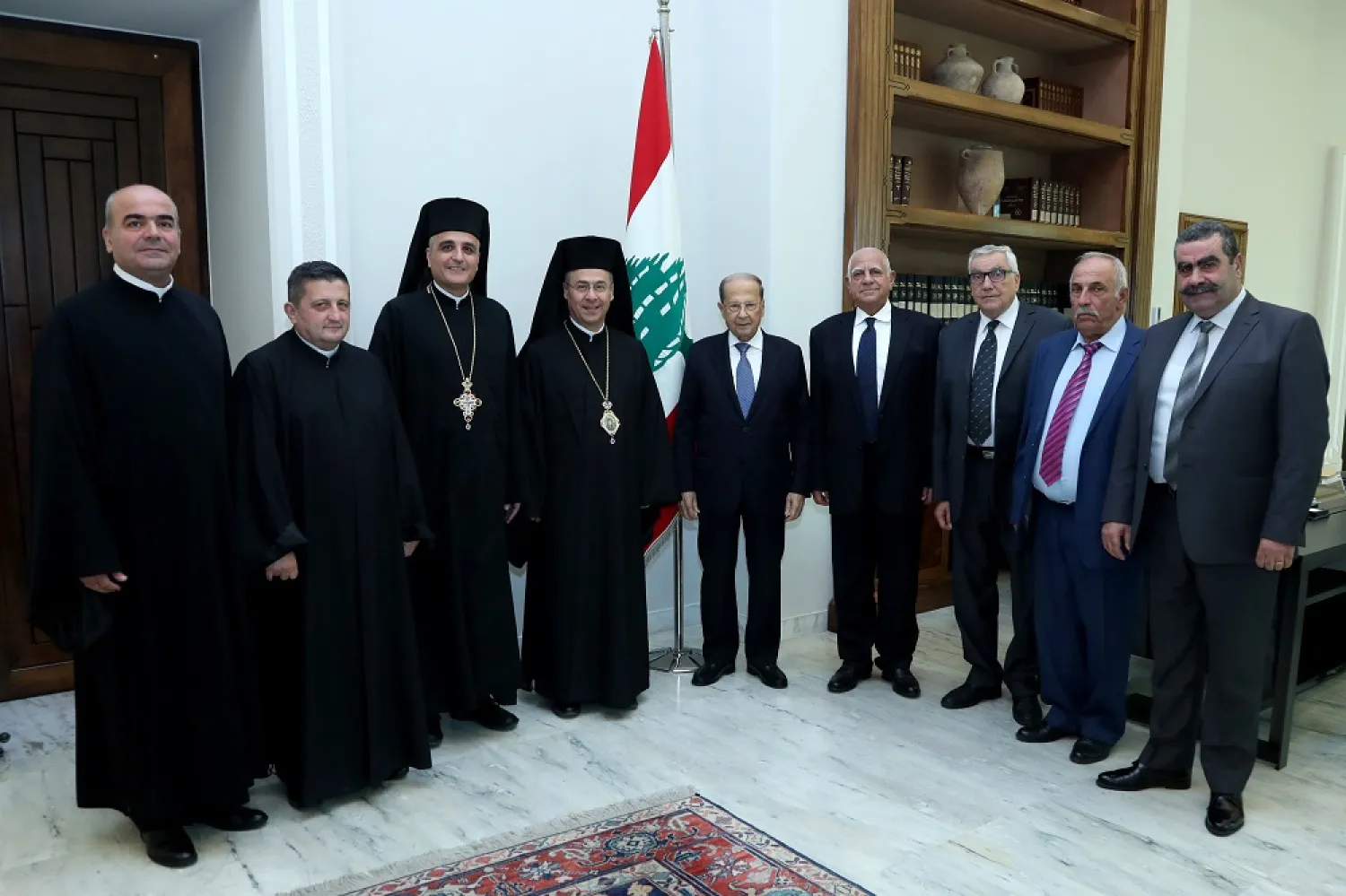 President Michel Aoun meets with Archbishop Elie Haddad of Sidon and Deir el-Qamar and a delegation from Mieh Mieh village. (Dalati & Nohra)