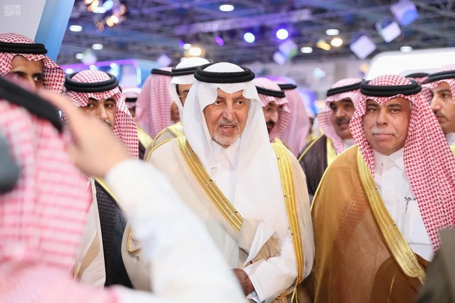 Governor of Makkah Region Prince Khalid al-Faisal and Minister of Trade Majid al-Qasabi during the opening ceremony of Biban Forum. (SPA)