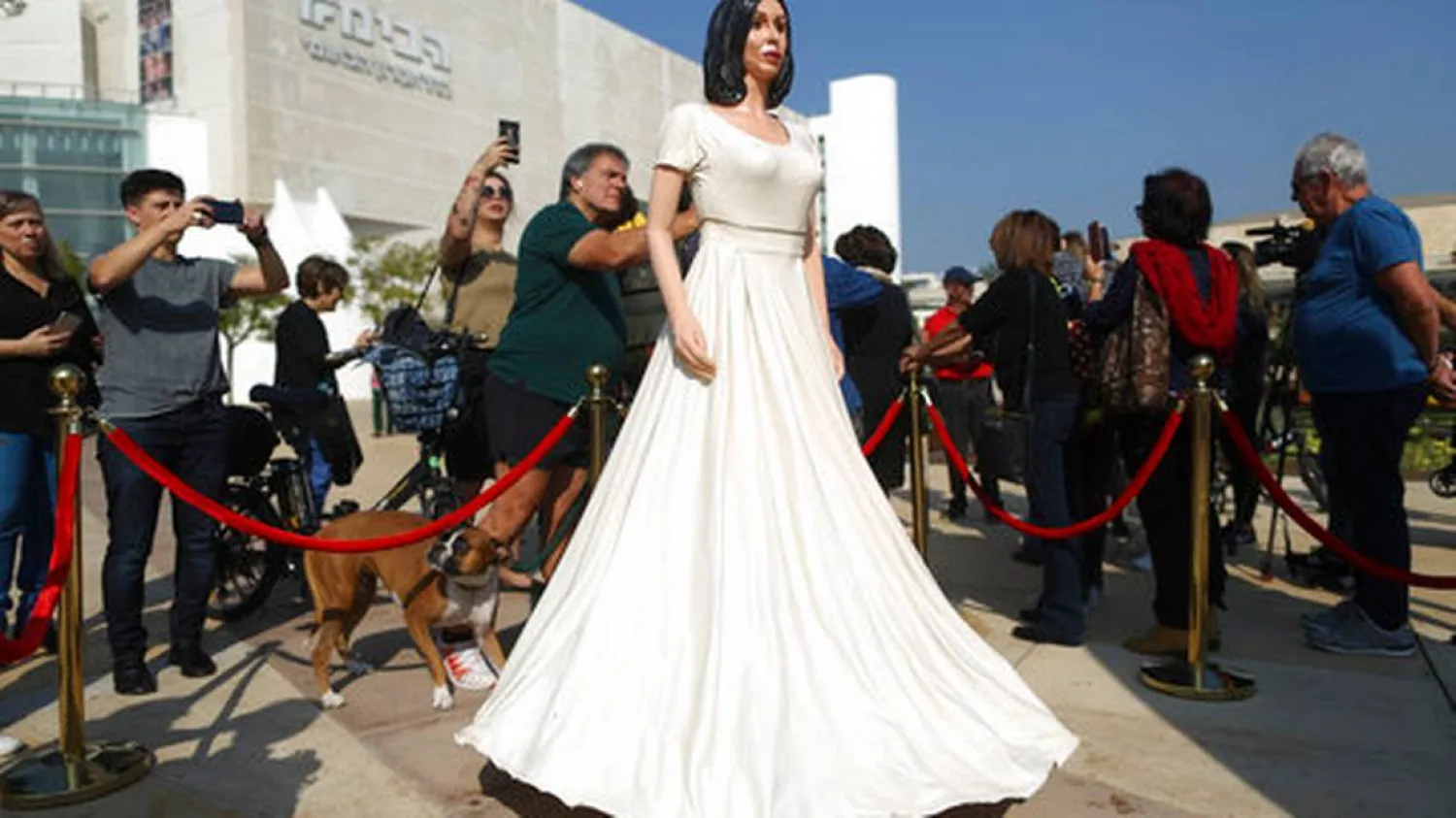 People look at a statue of Israel’s Culture and Sports minister Miri Regev in Tel Aviv, Thursday, Nov. 8, 2018. Israeli artist Itay Zalait set up his depiction of Regev as a protest of her pushing for legislation mandating "loyalty" in cultural works. | AP Photo/Oded Balilty