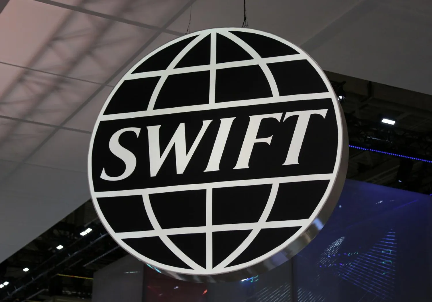 The logo of global secure financial messaging services cooperative SWIFT is seen at the SIBOS banking and financial conference in Toronto, Ontario, Canada October 19, 2017. (Reuters)