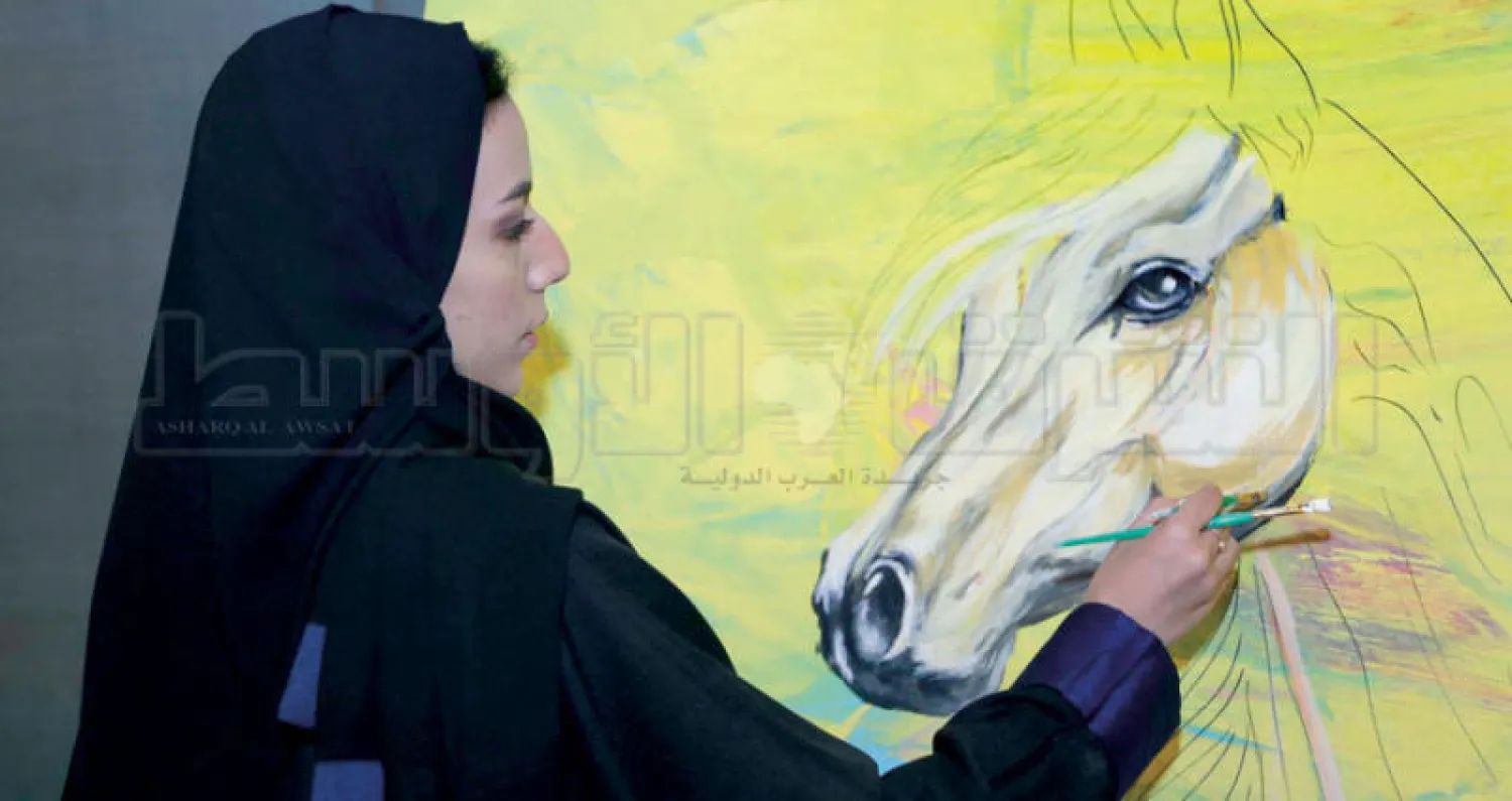 أحد أعمال مرام المطيري الذي شاركت به في معرض «مسك» الذي أقيم بالرياض أخيراً (تصوير: إقبال حسين)