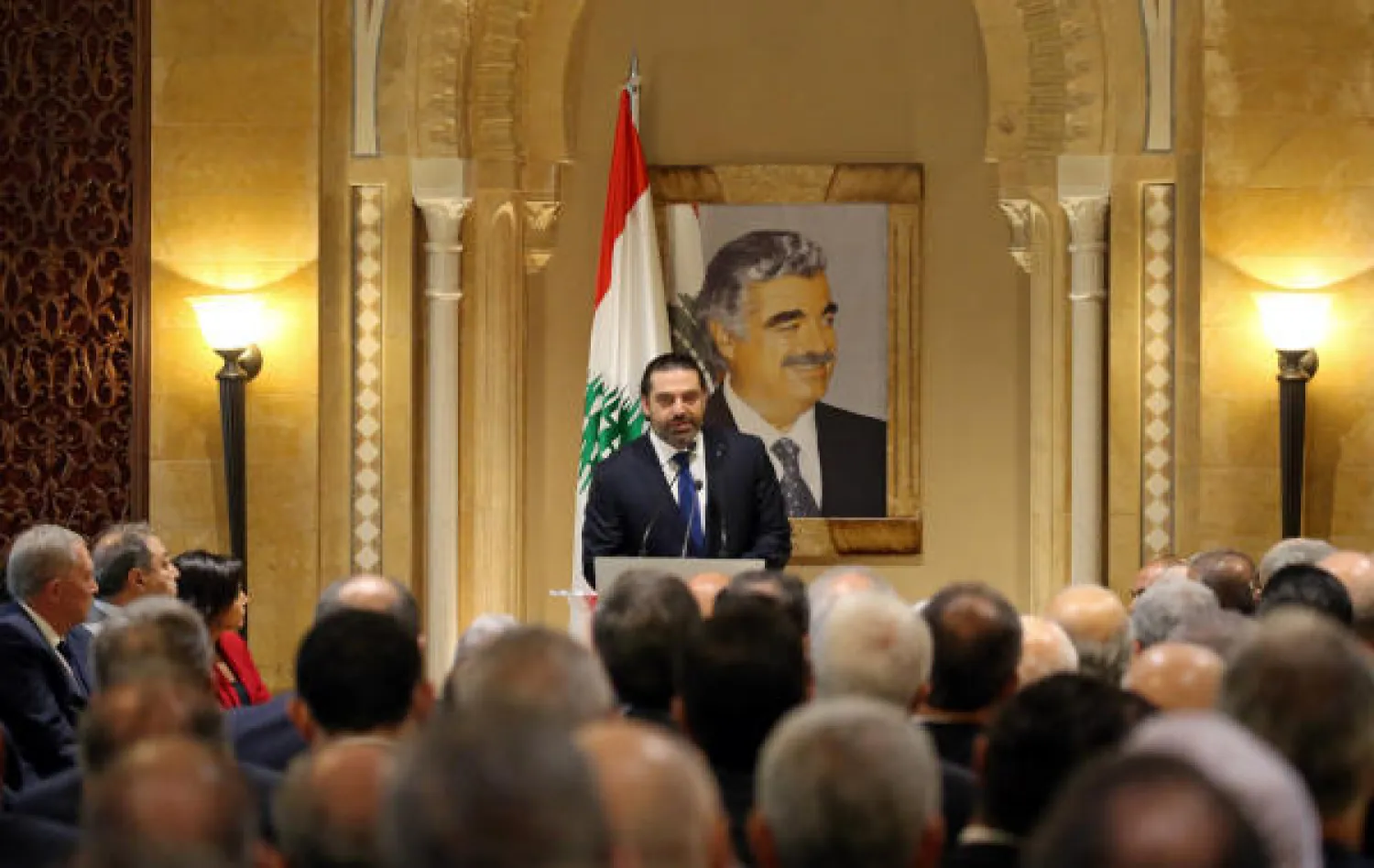 رئيس الوزراء اللبناني المكلف سعد الحريري خلال المؤتمر الصحافي (رويترز)
