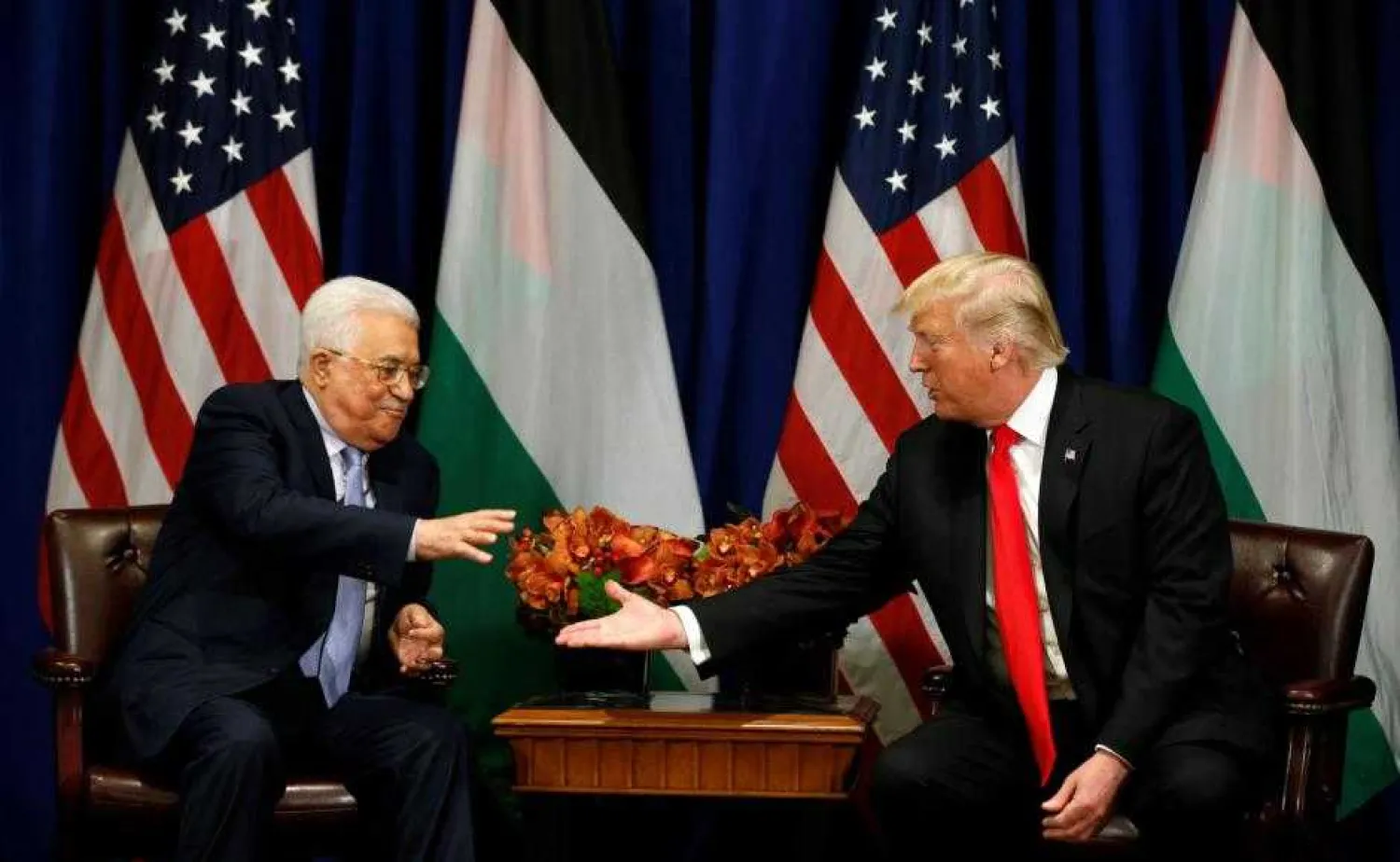 US President Donald Trump meets with Palestinian President Mahmoud Abbas during the UN General Assembly in New York, US, September 20, 2017. REUTERS/Kevin Lamarque