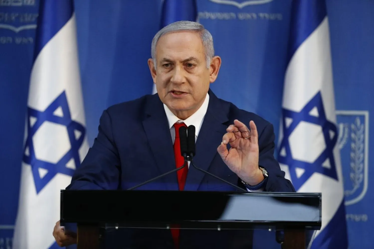 Israeli PM Benjamin Netanyahu speaks in a televised address to the nation in the coastal city of Tel Aviv on Sunday. (AFP)