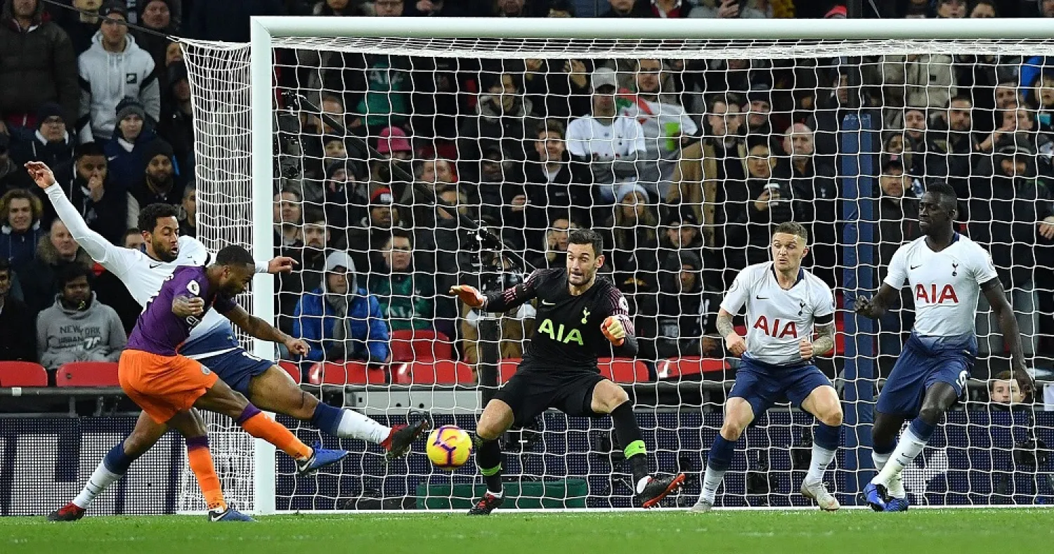 Manchester City's Raheem Sterling shoots on goal against Tottenham during a Premier League match in October. (AFP)