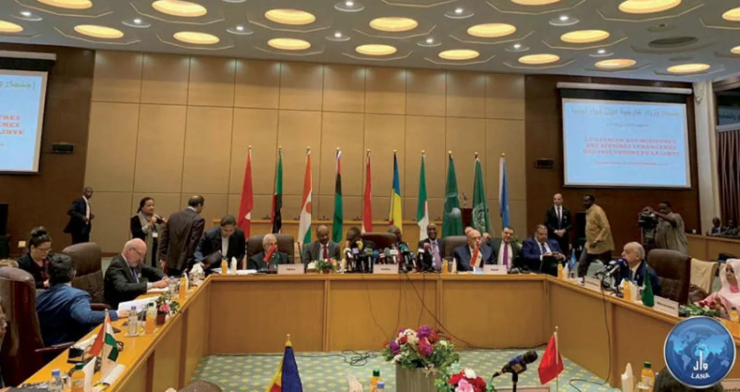 صورة نشرتها وكالة الانباء الليبية للاجتماع الوزاري لدول جوار ليبيا بالخرطوم امس